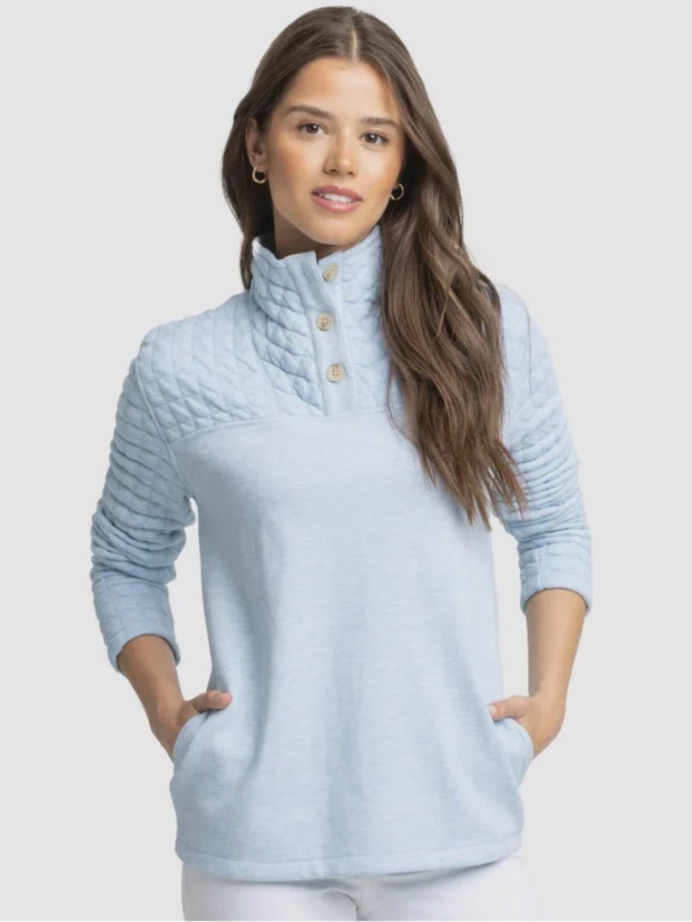 SOUTHERN TIDE KELSEA QUILTED HEATHER DREAM BLUE PULLOVER M